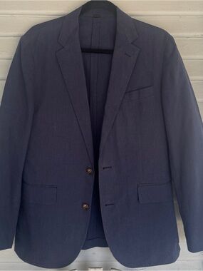 J.Crew Ludlow Slim Fit Navy Blue Blazer Sport Coat Cotton Linen blend 36S